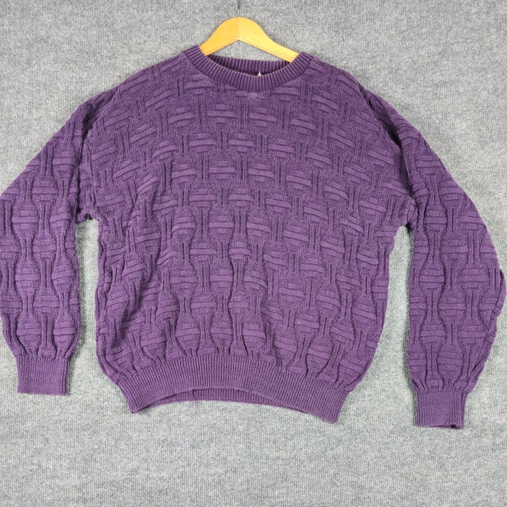 VTG Ash Creek Trading‎ Purple Textured Knit Sweater Pullover Mens Sz M